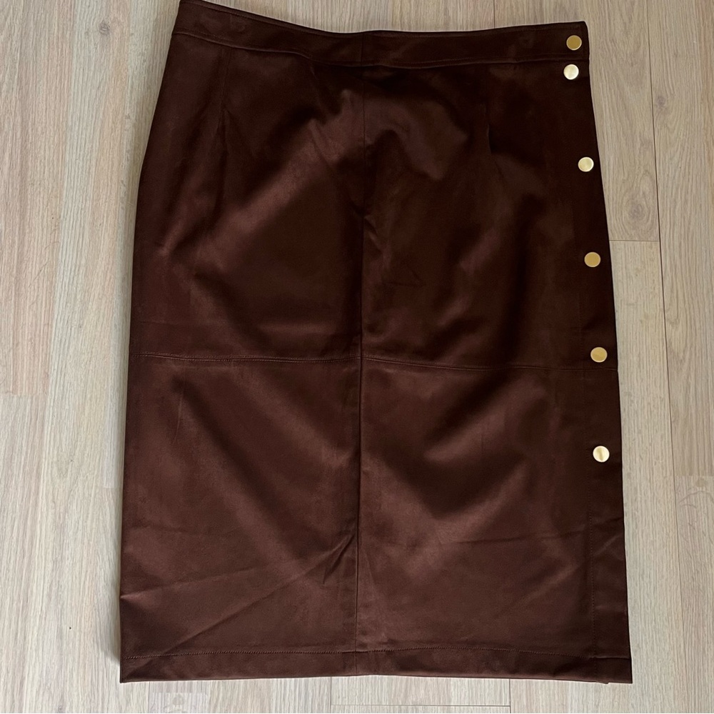 NWT-Addition Elle-Faux Suede Caramel Brown Midi Pencil Skirt-Size 16